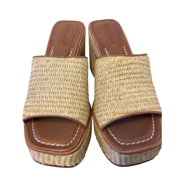 Bernardo Raffia Woven Block Heel Sandals Summer Shoes 9 - Picture 3 of 6